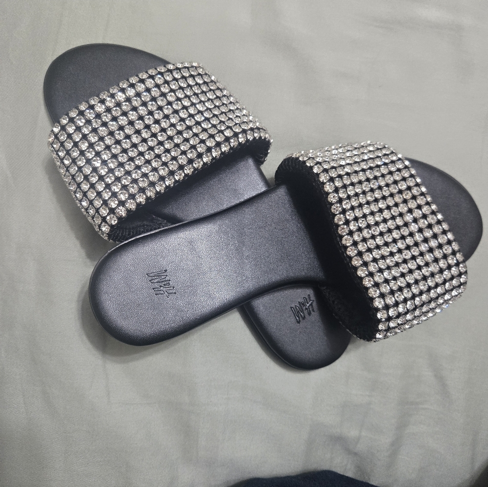 Black & Silver Rhinestone Slide Sandals - Picture 5 of 5